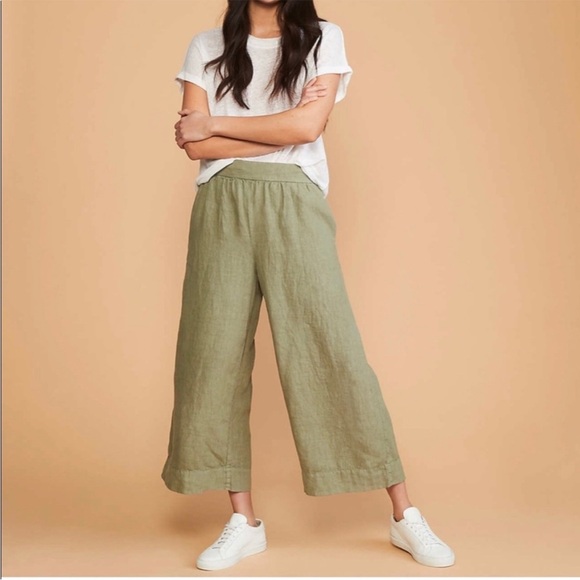 Lou & Grey Sage Green Wide-Leg Linen Pants size Medium - Picture 2 of 6